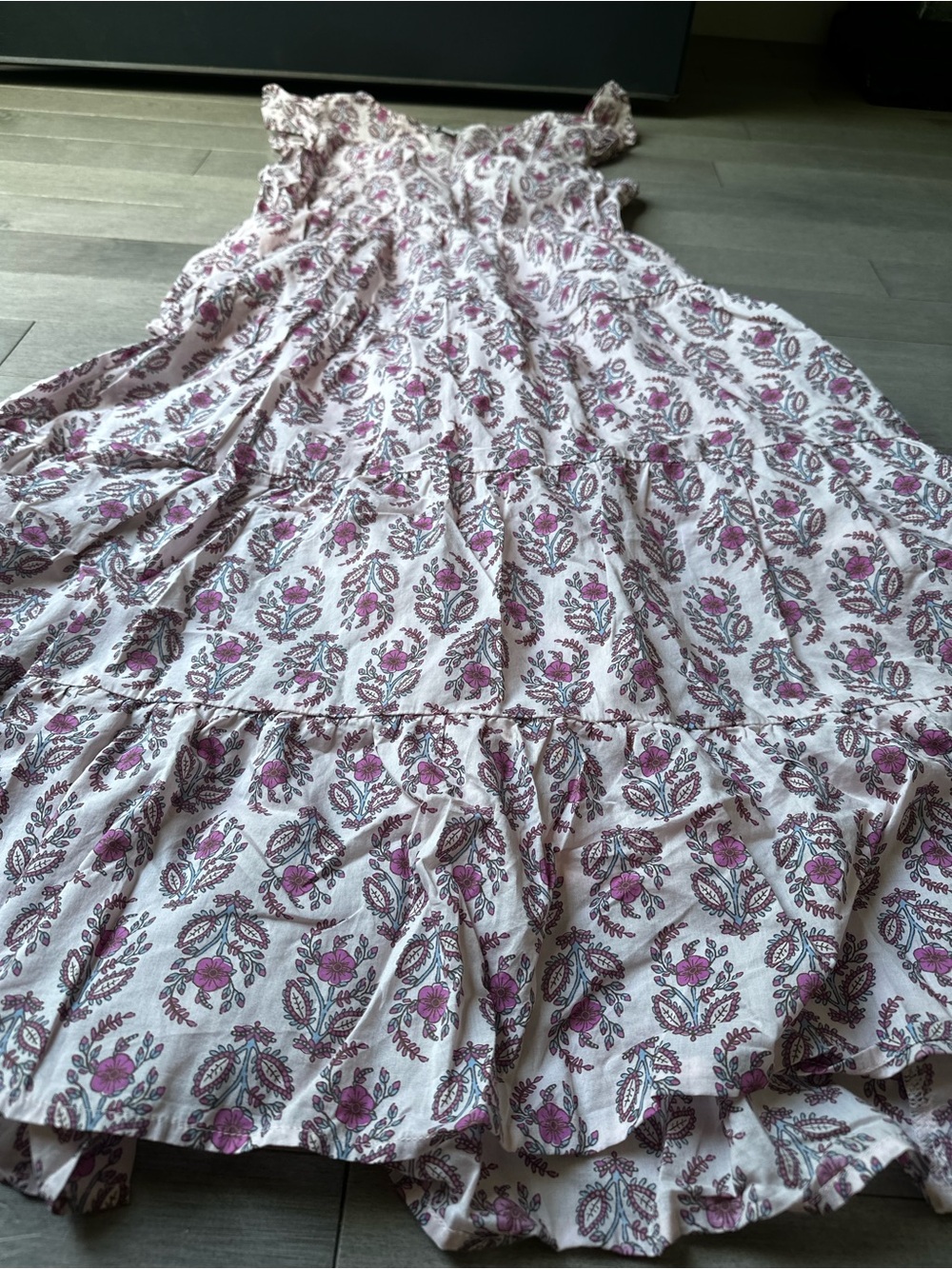 Women’s J Crew Pink And White V Neck Flutter Sleeves Tiered Maxi Summer Dress 10 - Picture 2 of 6